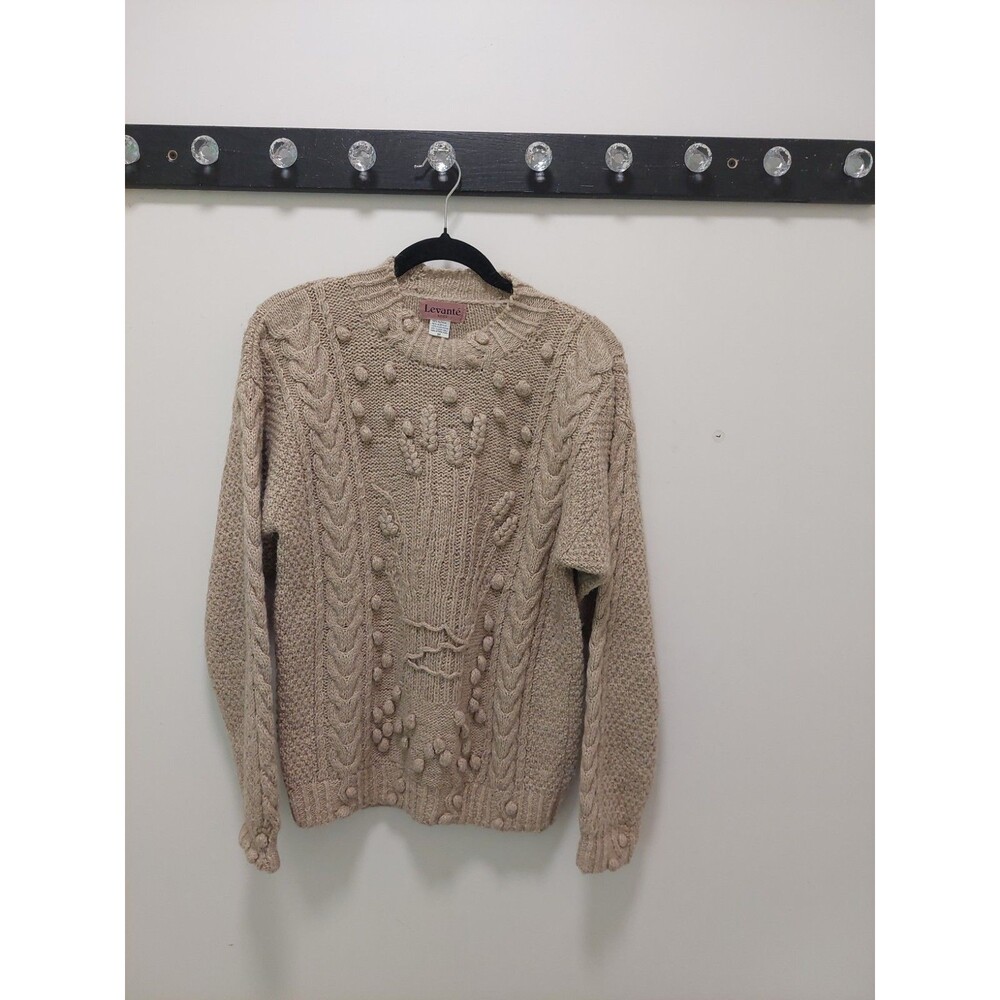 Levante Alpaca Cashmere Sweater With Wheat Design Tan Size M Fisherman